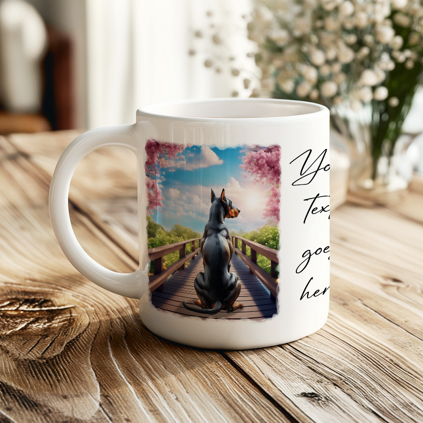 Personalised Bridge Dog Memorial Doberman - Keepsake Gift Mug, by Floppsie Moppsie – floppsiemoppsie at floppsiemoppsie.co.uk