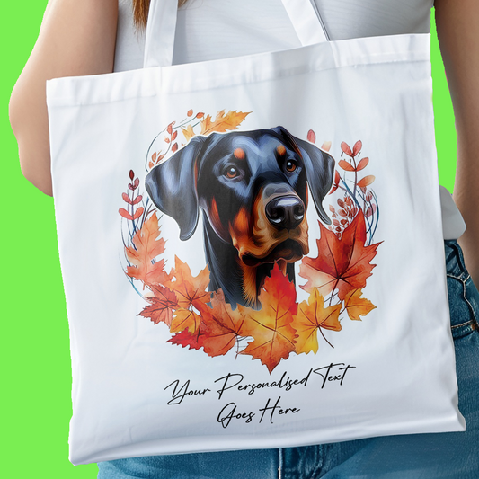 Personalised Dog Autumn Wreath Doberman Tote Bag B