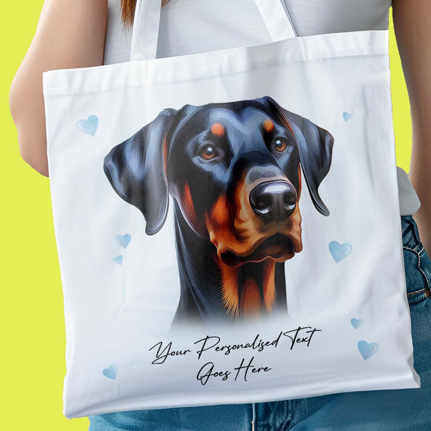 Personalised Dog Love Hearts Doberman Tote Bag B