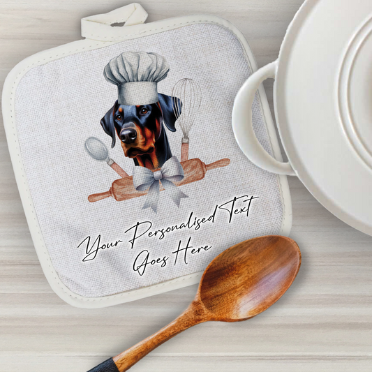 Personalised Dog In Chef Hat Gift Pot Holder / Grab - Doberman B