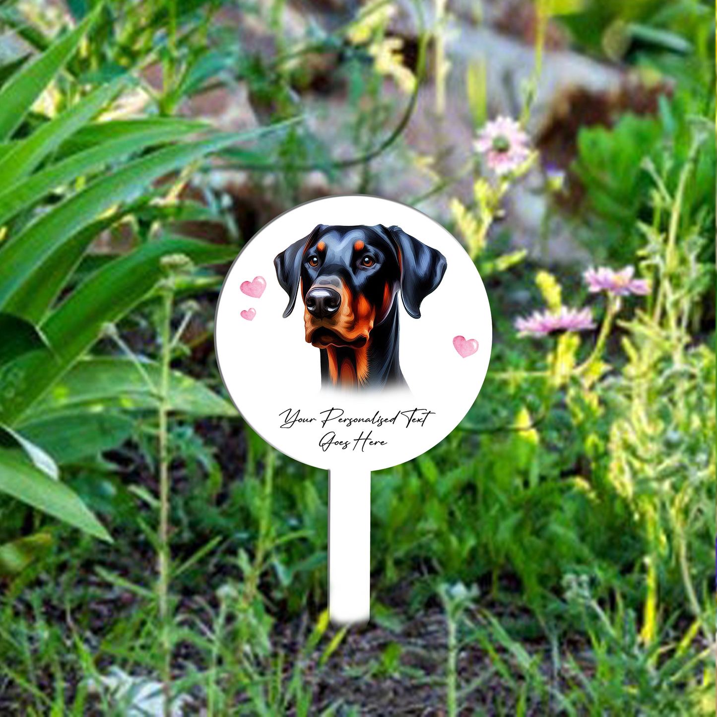 Personalised Dog Love Heart Grave Marker - Doberman B