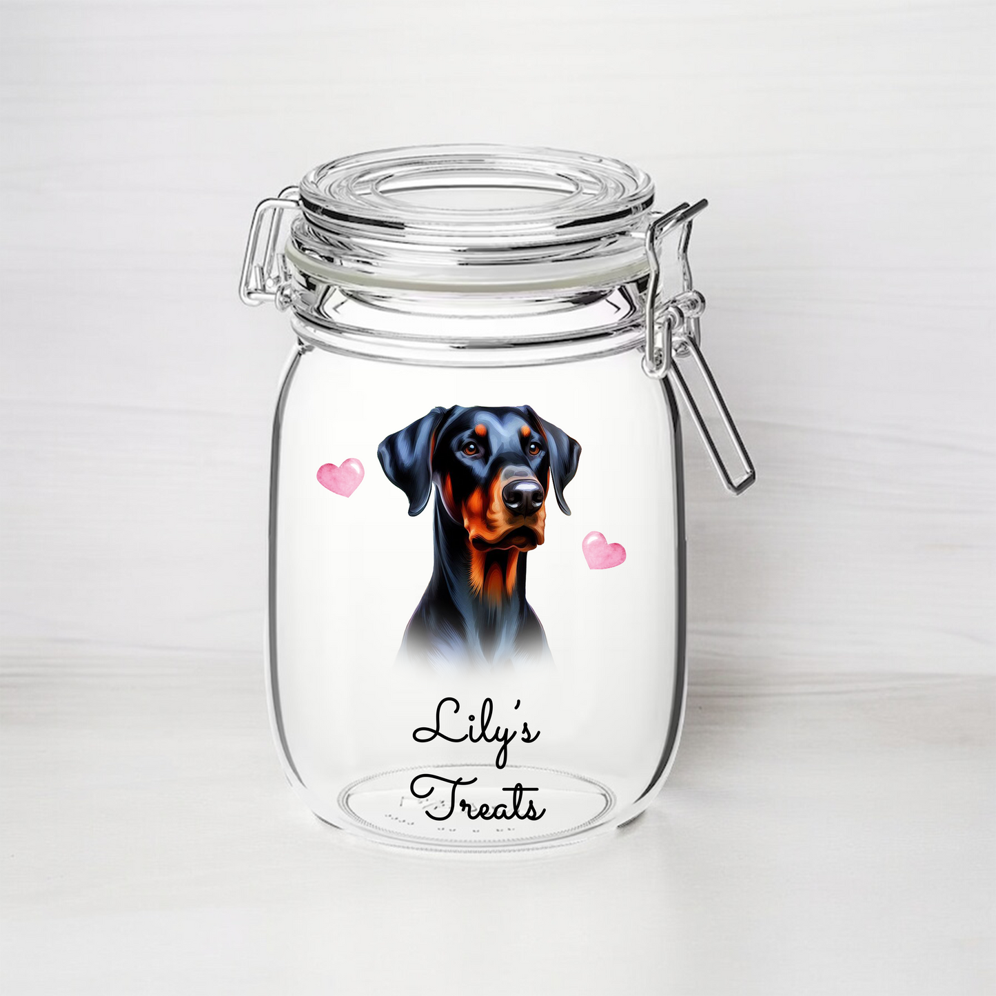 Personalised Doberman Treat Kilner Style Gift Jar B - DGJR22