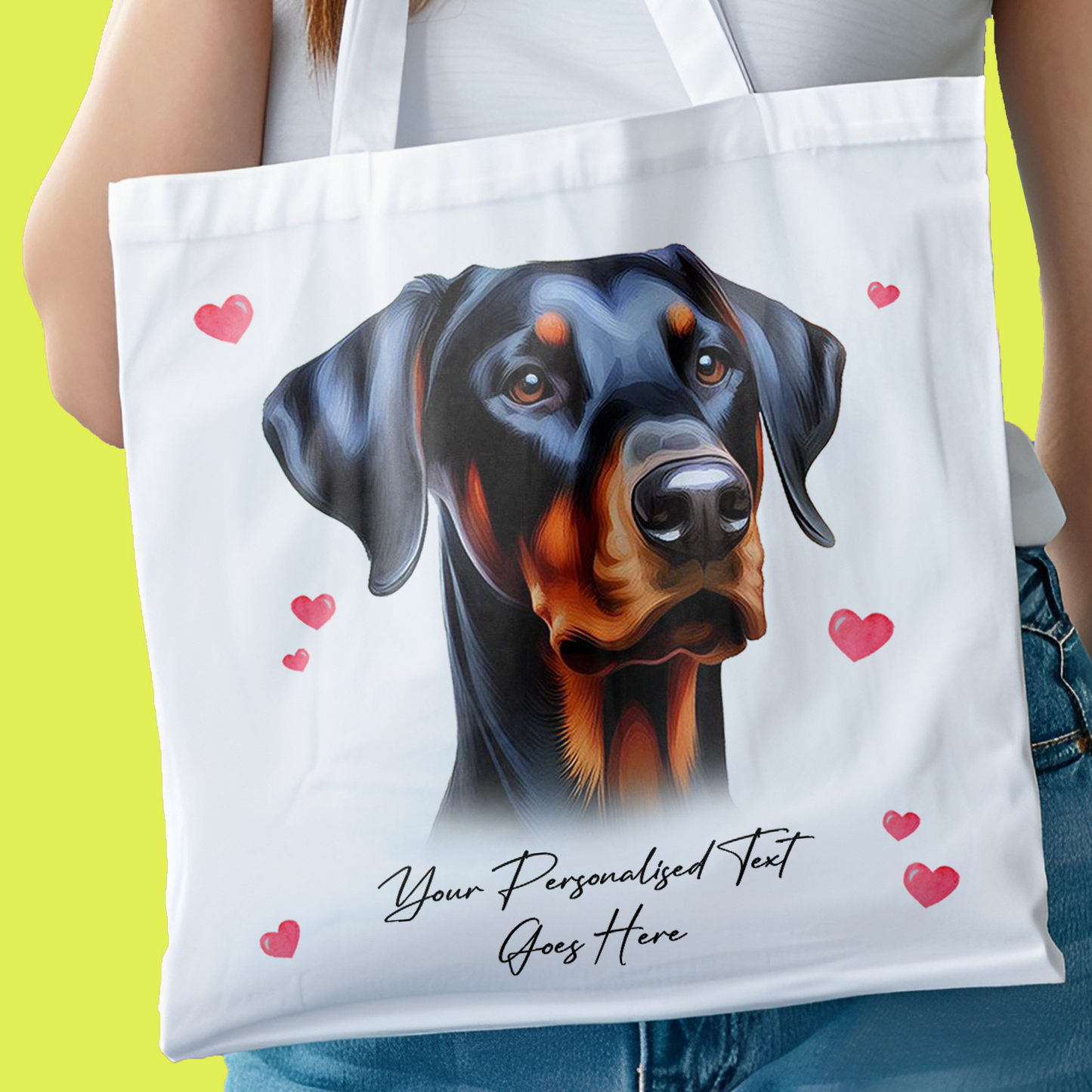 Personalised Dog Love Hearts Doberman Tote Bag B