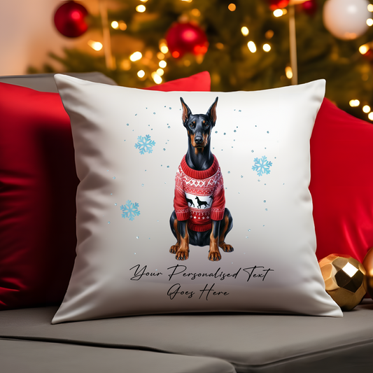 Personalised Doberman Dog Christmas jumper Cushion Cover Gift