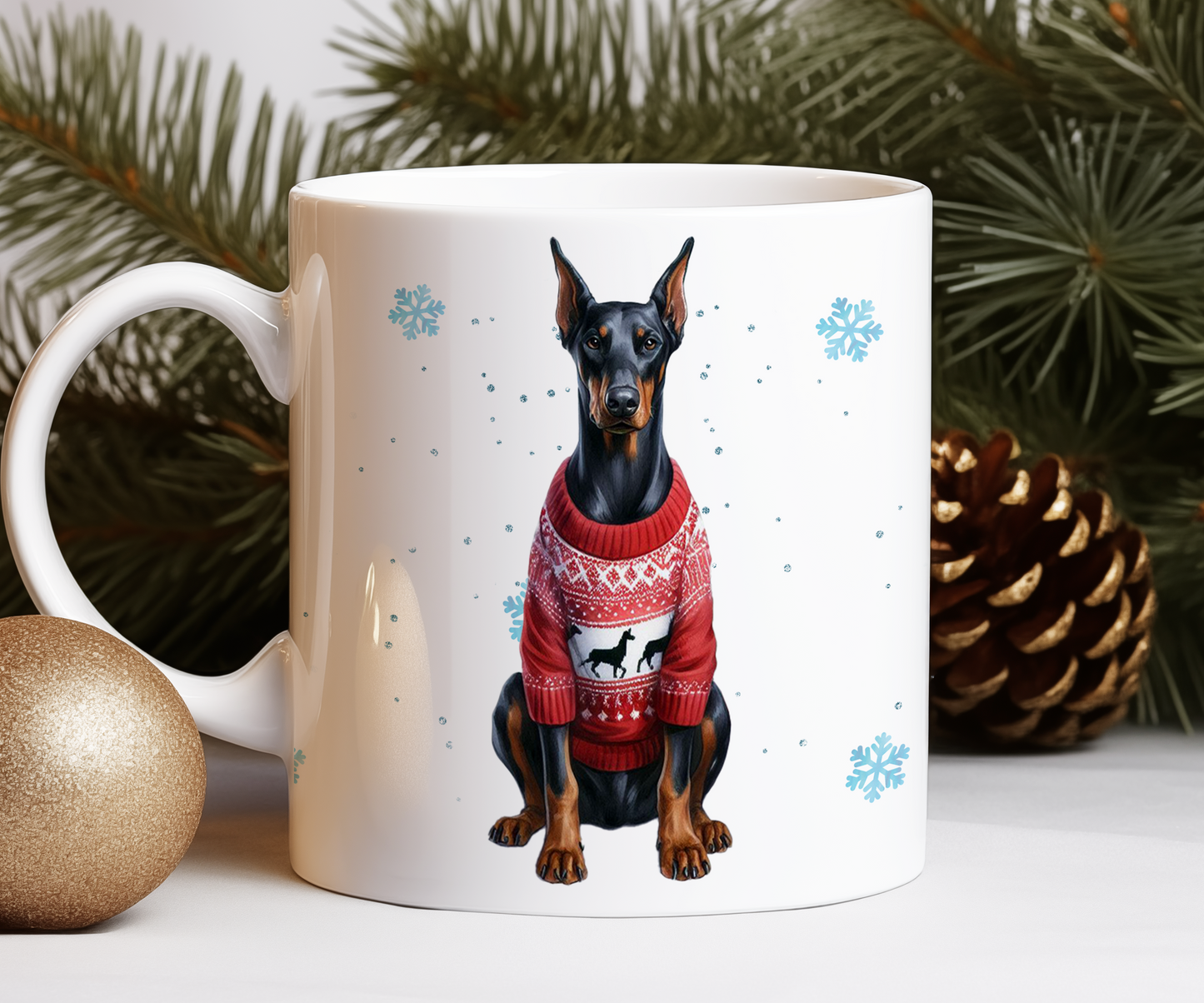 Personalised Doberman Dog Christmas Jumper Gift Mug