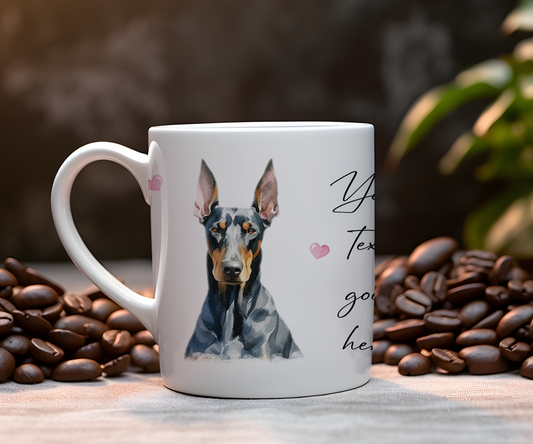 Personalised Dog Gift Mug - Doberman with Custom Message and Optional Hearts