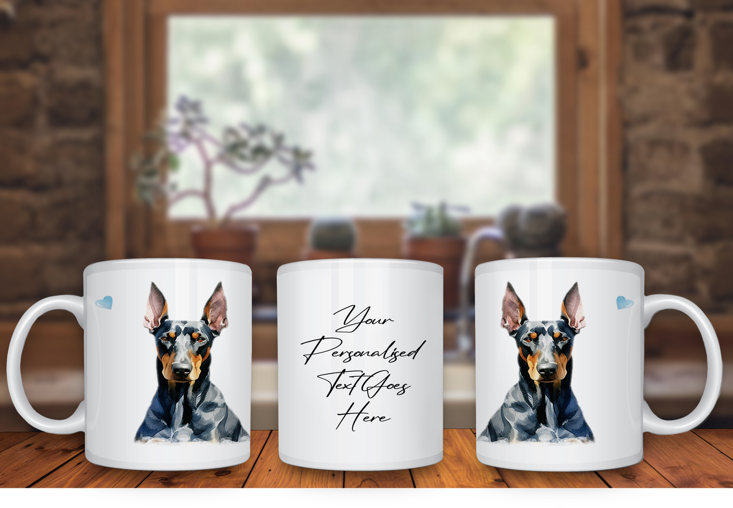 Personalised Dog Gift Mug - Doberman with Custom Message and Optional Hearts