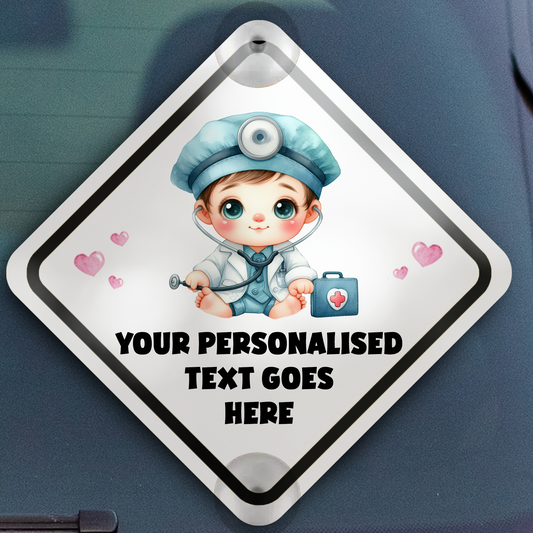 Personalised Baby Child On Board Car Window Sign - Doctor