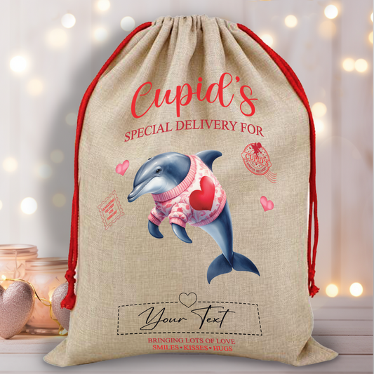 Personalised Animal Love Heart Valentine Anniversary Gift Sack - Dolphin