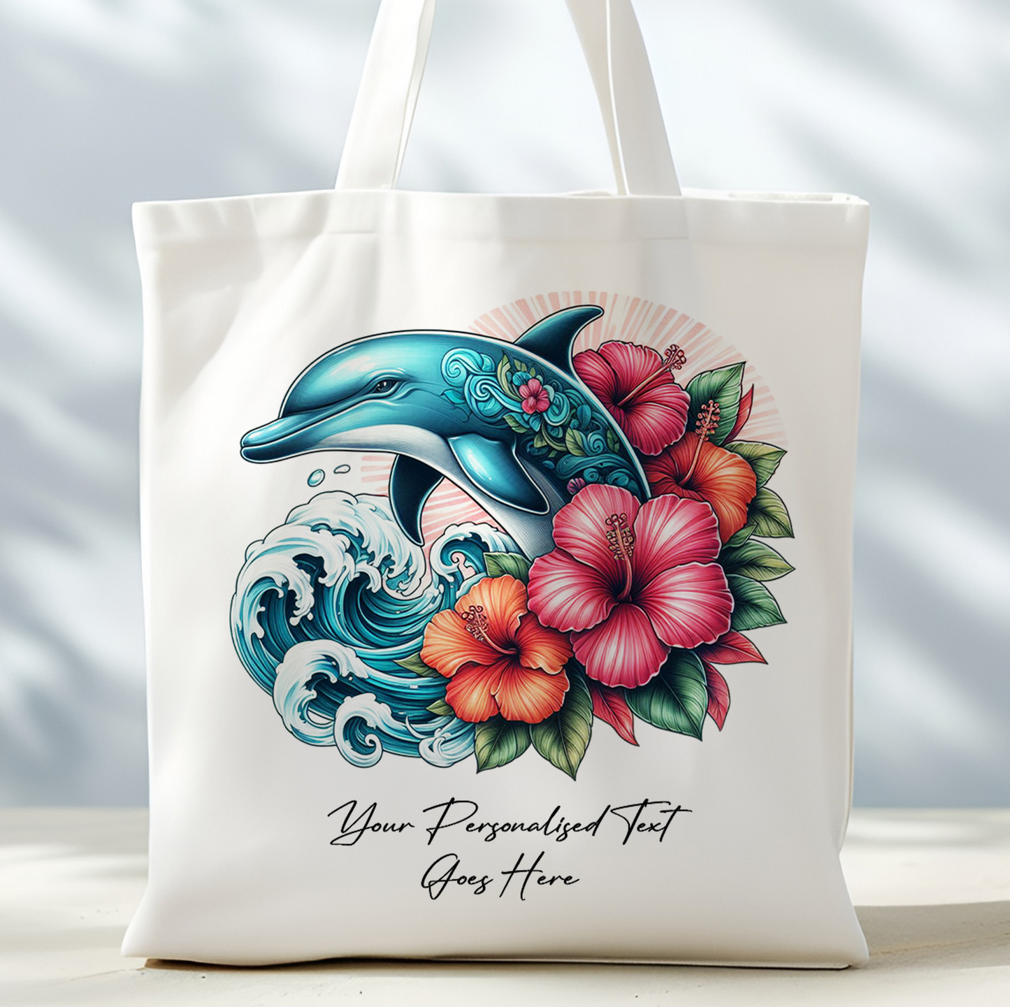 Personalised Dolphin Lotus Tote Bag