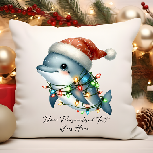 Personalised Dolphin wrapped in Christmas Lights Cushion Cover Gift - Style A