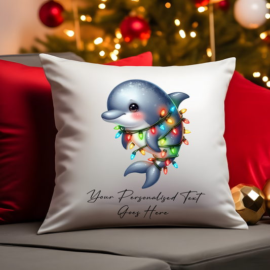 Personalised Dolphin wrapped in Christmas Lights Cushion Cover Gift - Style B