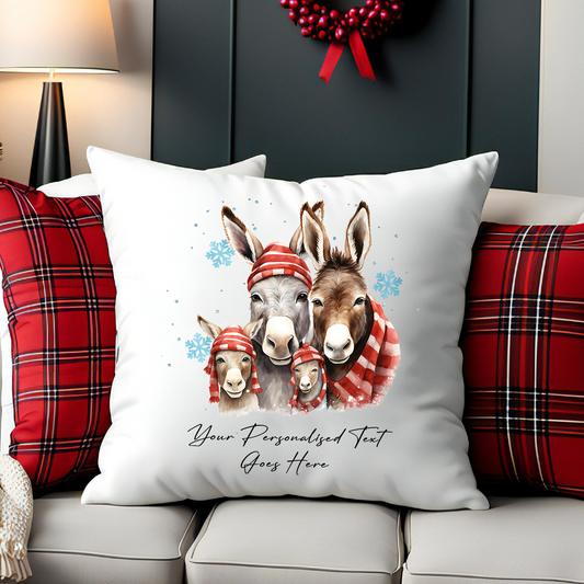 Personalised Christmas Donkey Family - Cushion Cover Gift