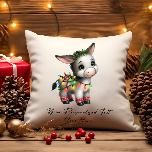 Personalised Donkey wrapped in Christmas Lights Cushion Cover Gift - Style A