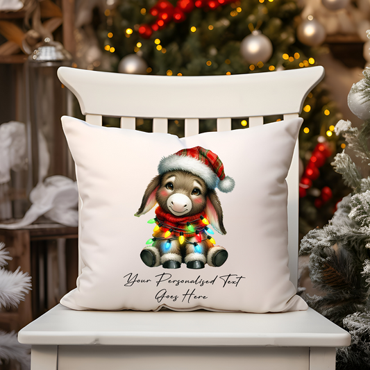 Personalised Donkey wrapped in Christmas Lights Cushion Cover Gift - Style C