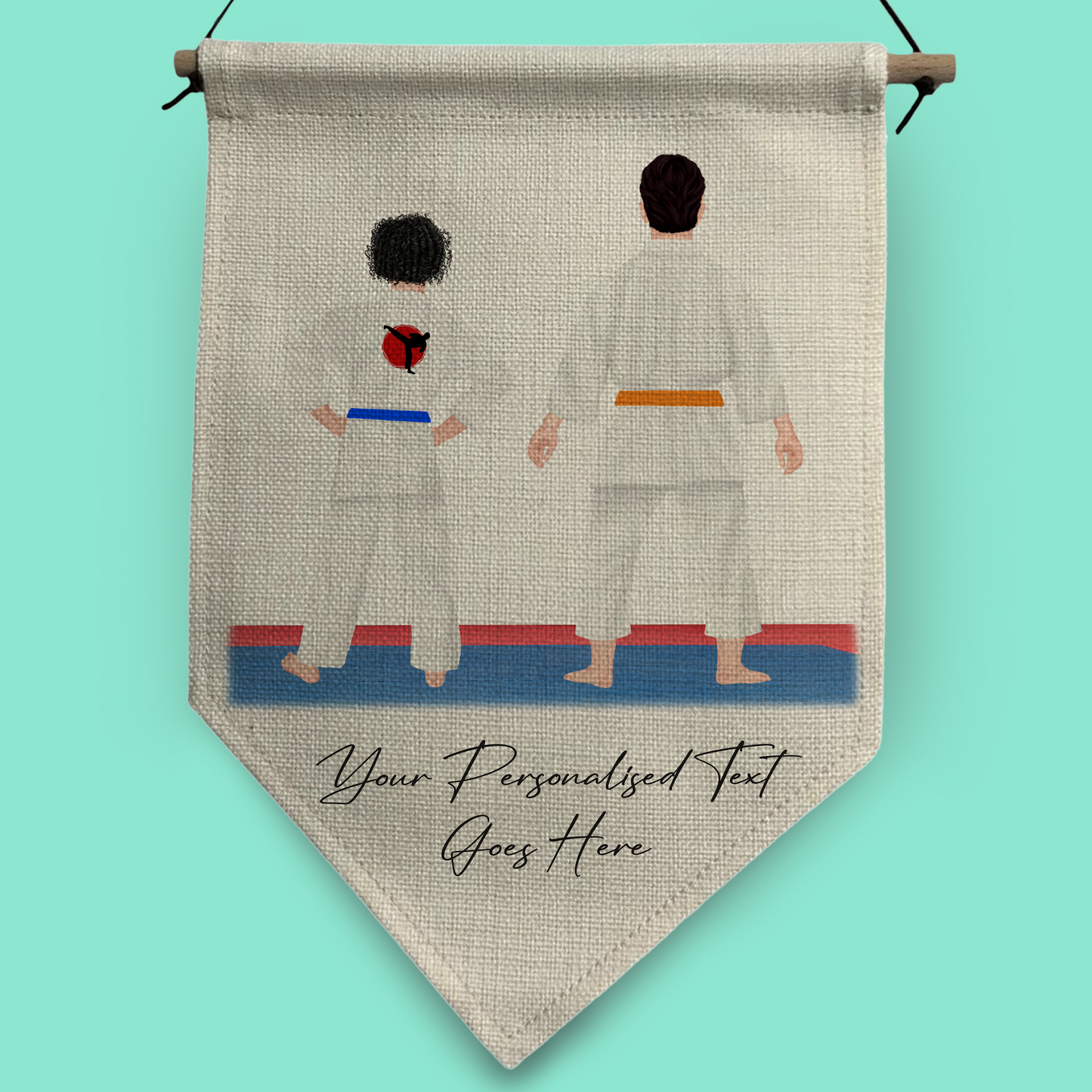 Personalised Karate, Judo, Ju Jitsu, Taekwondo Martial Arts Gi Creator - Pennant Flag - 2 People