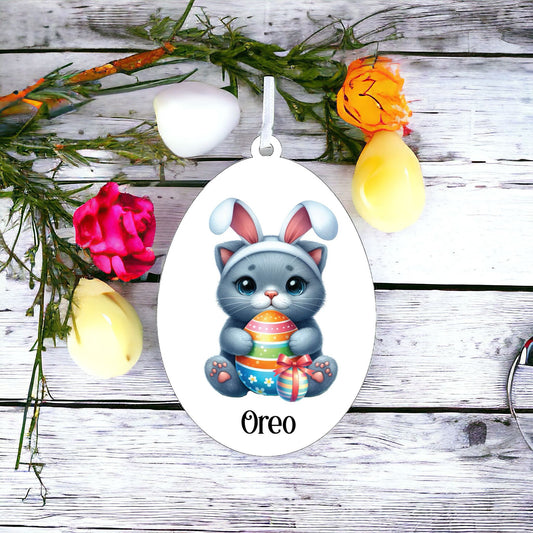 Personalised Russian Blue Cat Easter Egg Decoration