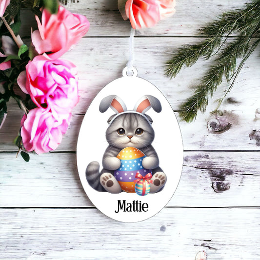 Personalised Scottish Fold Cat Easter Egg Decoration