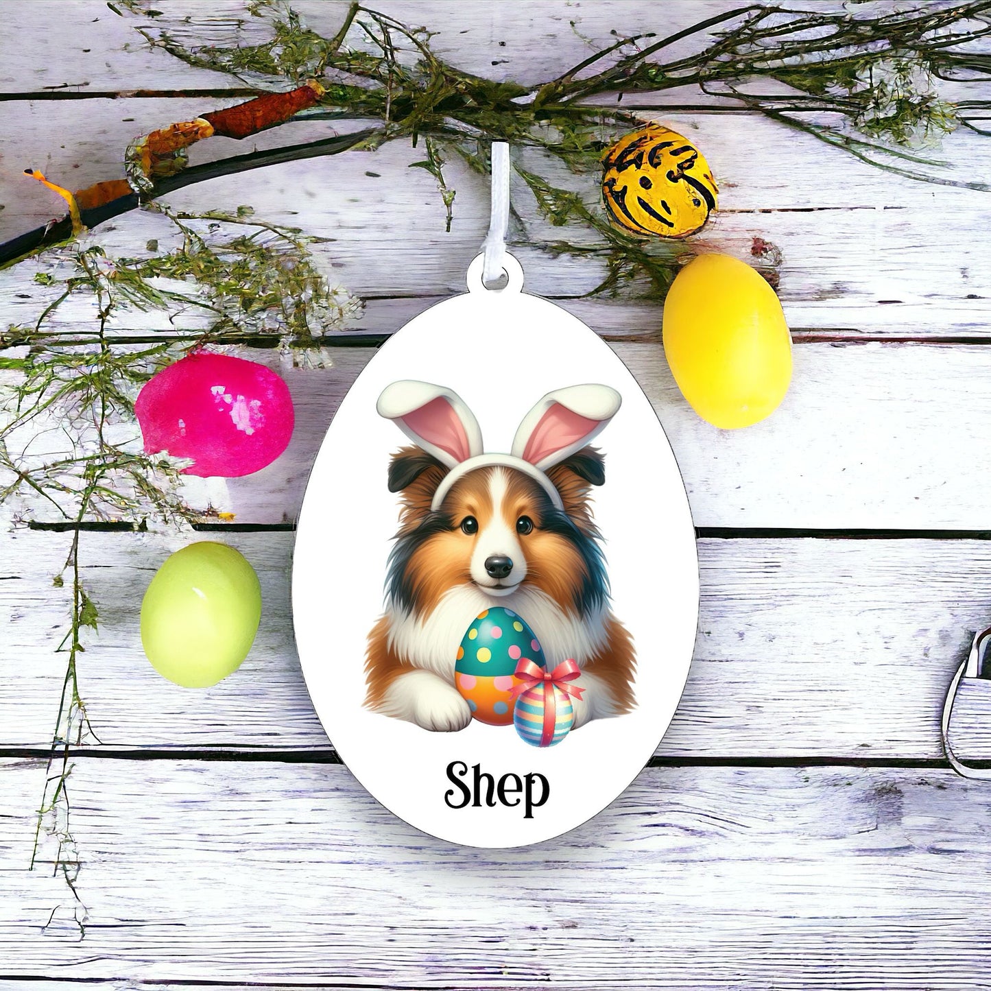 Personalised Shetland Sheepdog Dog Easter Egg Decoration