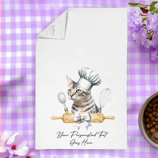 Personalised Cat In Chef Hat Gift Tea Towel - Egyptian Mau