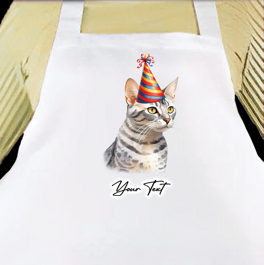 Personalised Cat Birthday Party Hat Cooking Apron - Egyptian Mau