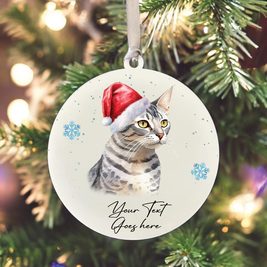 Personalised Christmas Egyptian Mau in Santa Hat - Hanging Cat Bauble Decoration