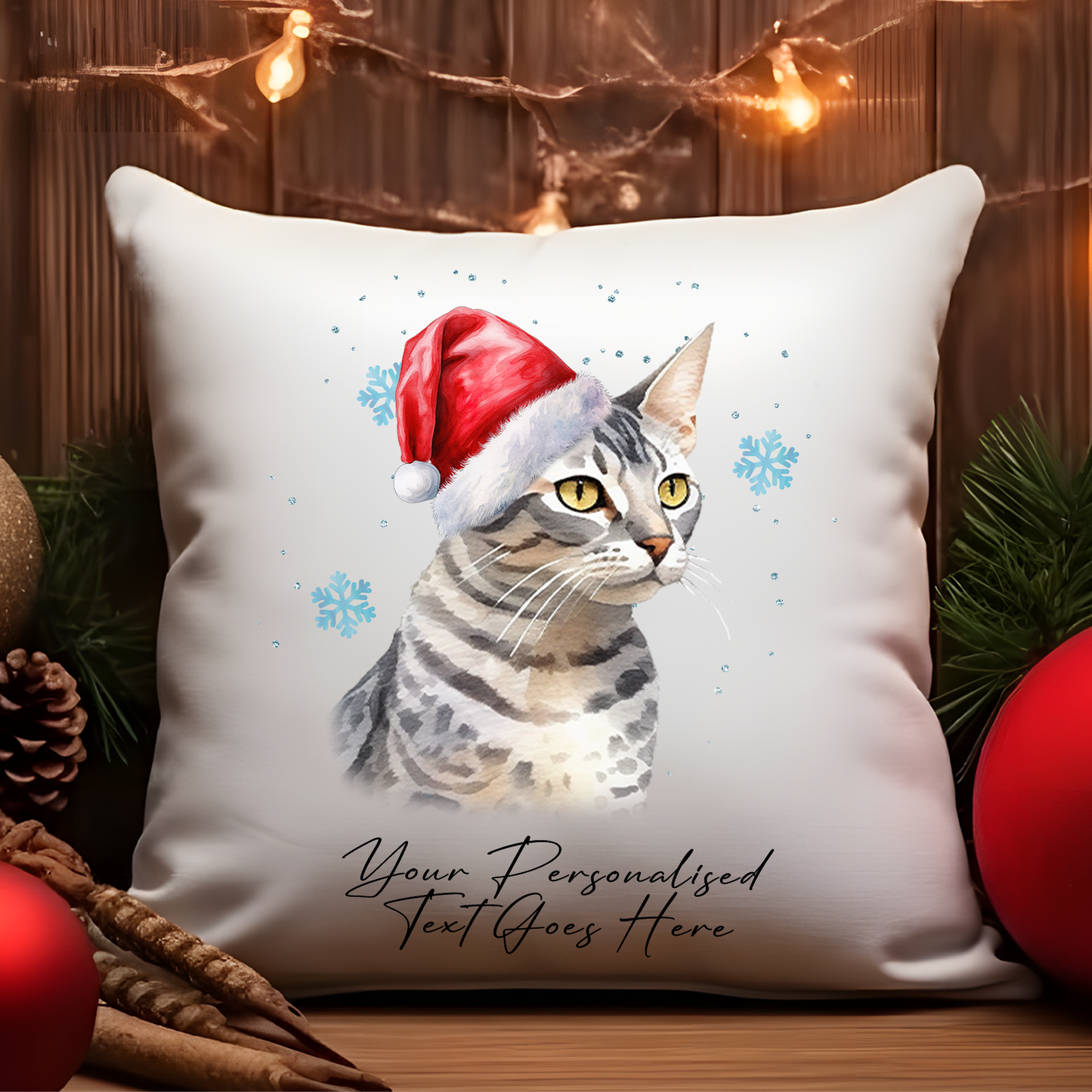 Personalised Cat Christmas Egyptian Mau in Santa Hat - Cushion Cover Gift