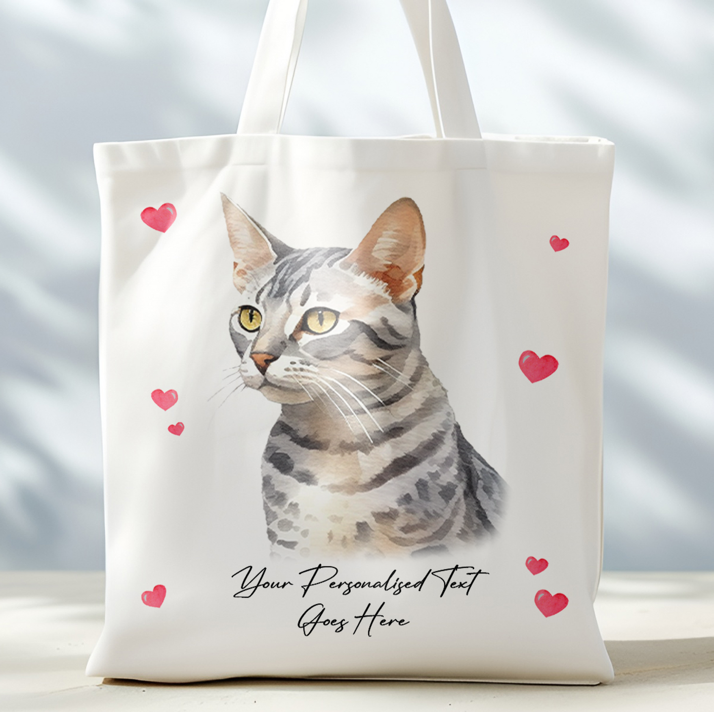 Personalised Cat Love Hearts Egyptian Mau Tote Bag