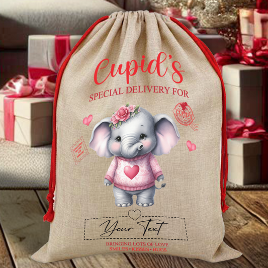 Personalised Animal Love Heart Valentine Anniversary Gift Sack - Elephant