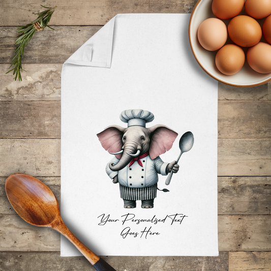 Personalised Watercolour Animal Chef Elephant Tea Towel