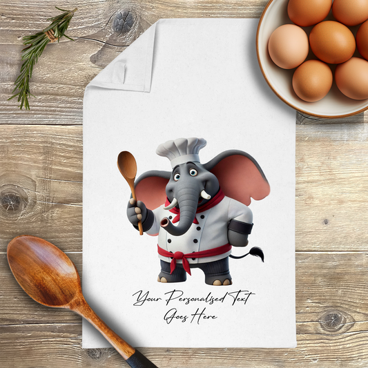 Personalised Toon Animal Chef Elephant Tea Towel