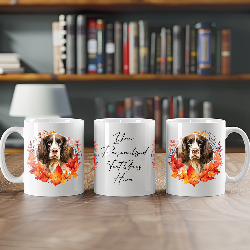 Personalised English Springer Spaniel in an Autumn wreath - Keepsake Mug, ideal gift for Birthday and Christmas Gift, by Floppsie Moppsie – floppsiemoppsie at floppsiemoppsie.co.uk