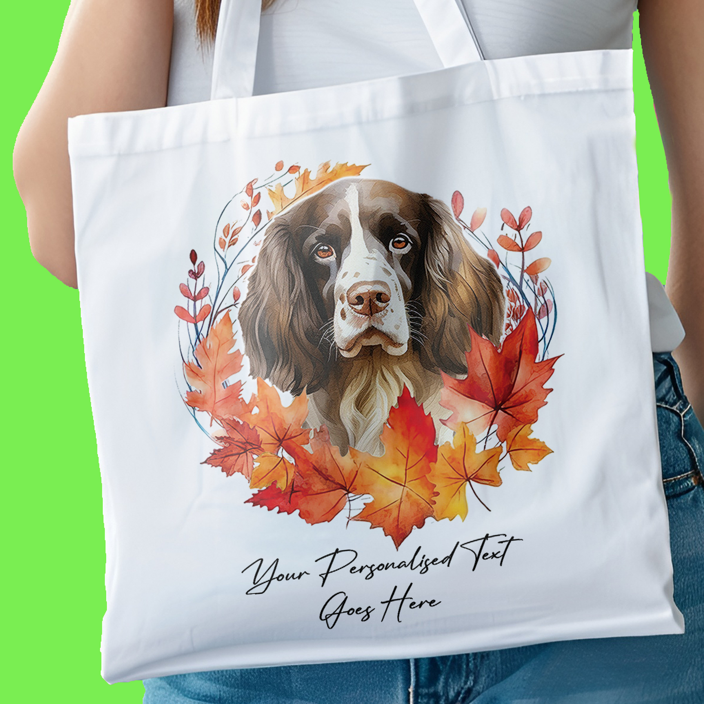 Personalised Dog Autumn Wreath English Springer Spaniel Tote Bag