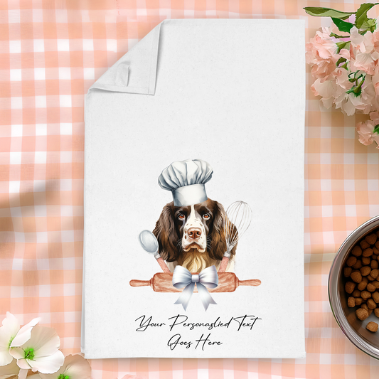 Personalised Dog In Chef Hat Gift Tea Towel - English Springer Spaniel