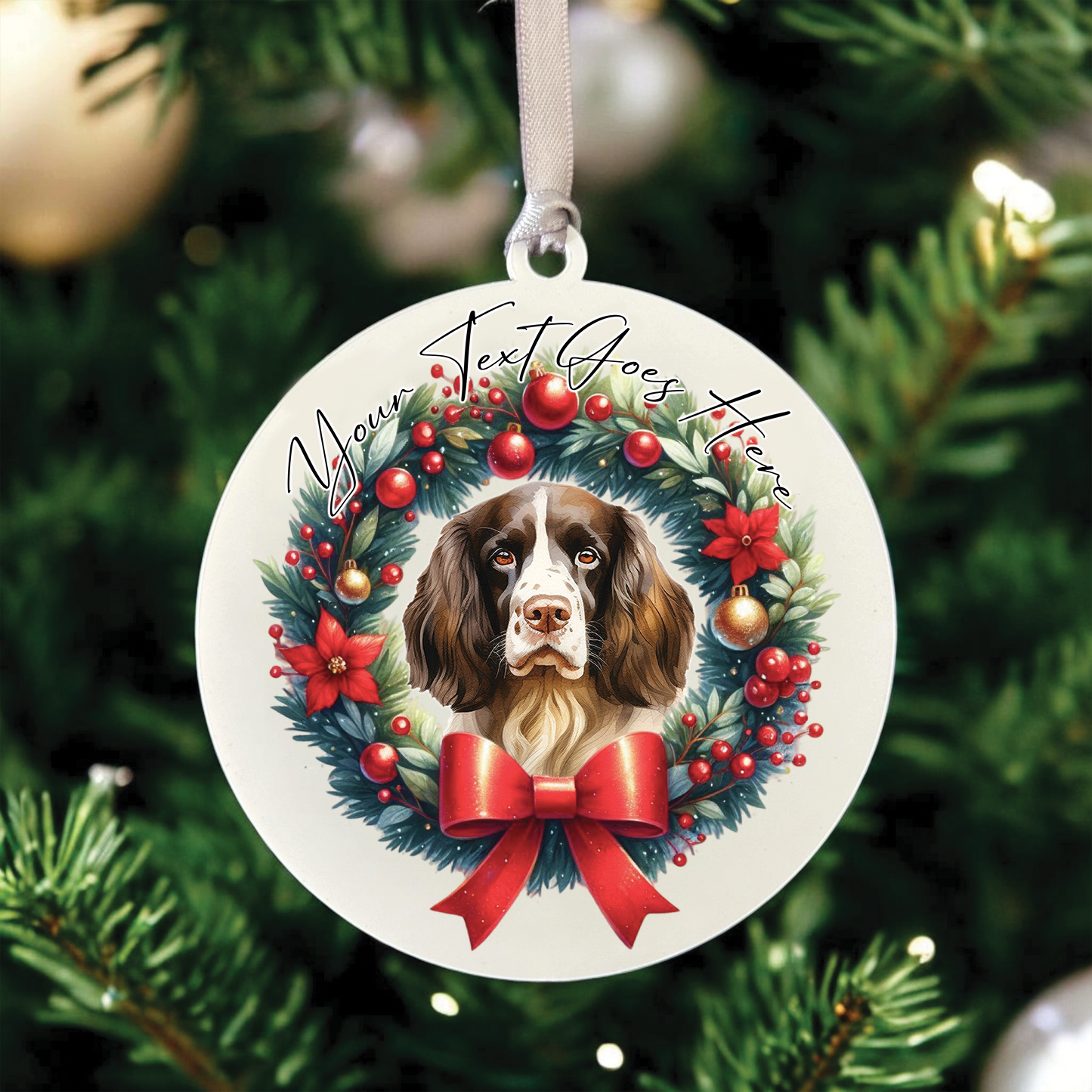 Personalised English Springer Spaniel Dog Christmas Wreath - Hanging Bauble Decoration