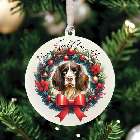 Personalised English Springer Spaniel Dog Christmas Wreath - Hanging Bauble Decoration