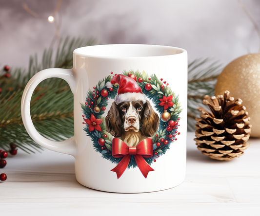 Personalised English Springer Spaniel Dog Christmas Wreath Gift Mug