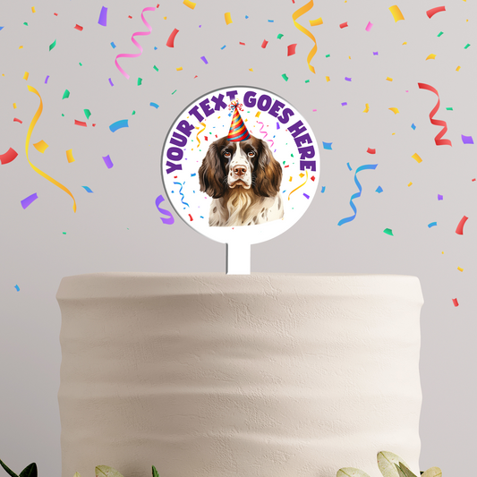 Personalised Dog Party Hat Cake Topper - English Springer Spaniel