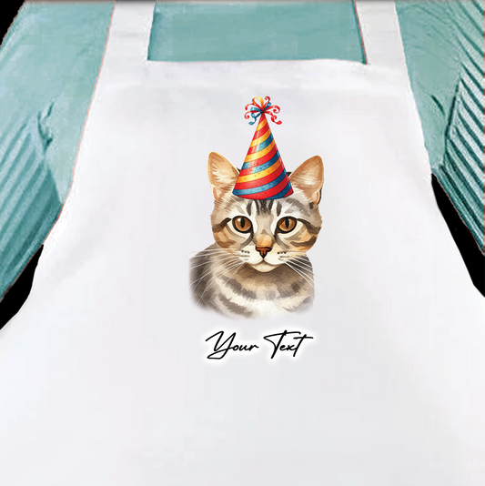 Personalised Cat Birthday Party Hat Cooking Apron - European Shorthair