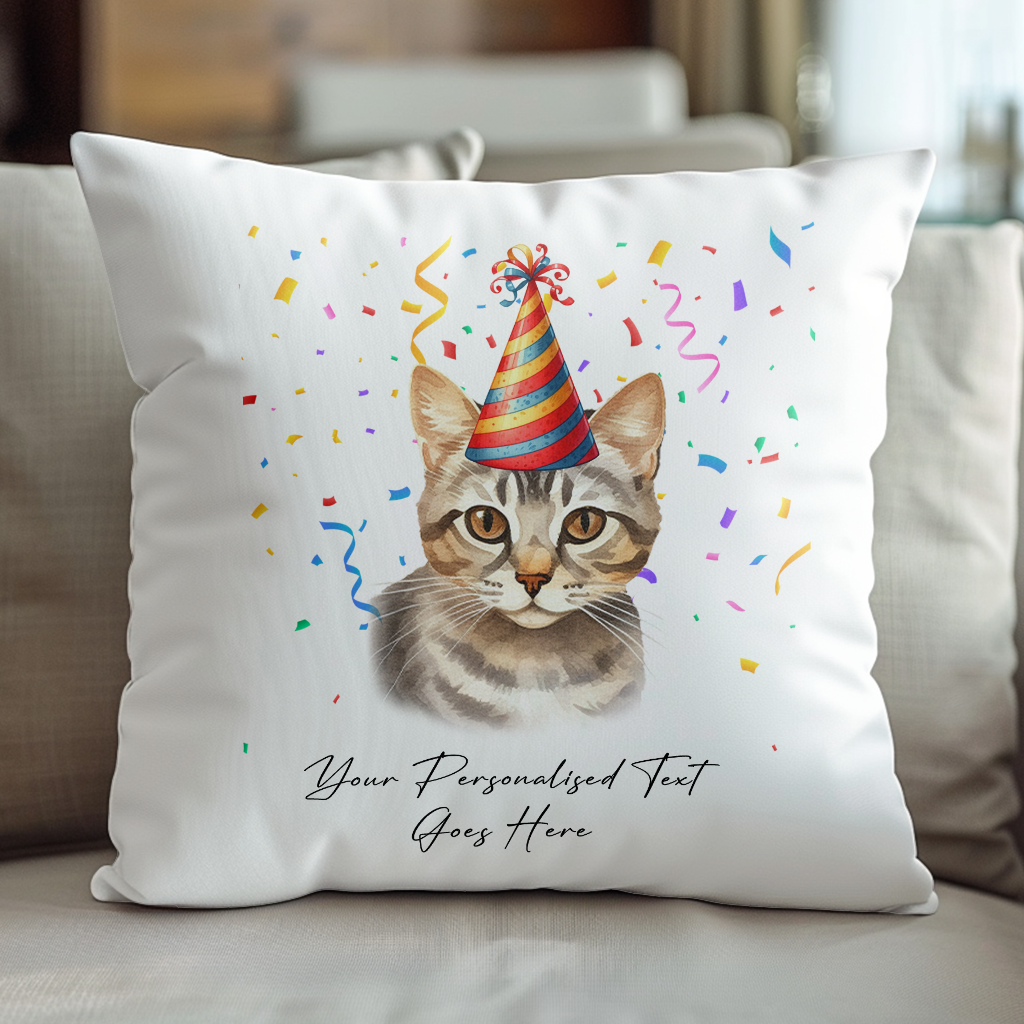 Personalised European Shorthair Birthday Party Hat Cat - Cushion Cover Gift