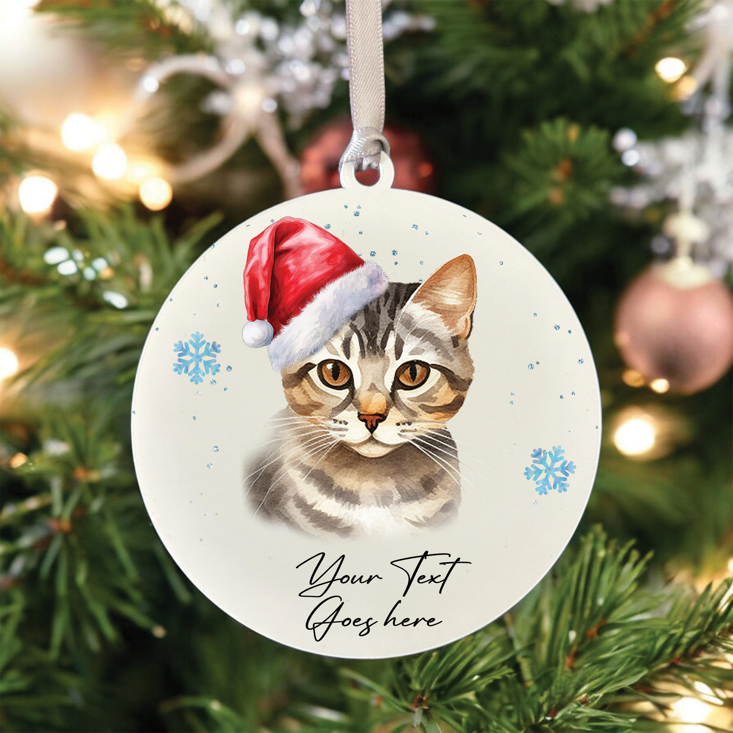 Personalised Christmas European Shorthair in Santa Hat - Hanging Cat Bauble Decoration