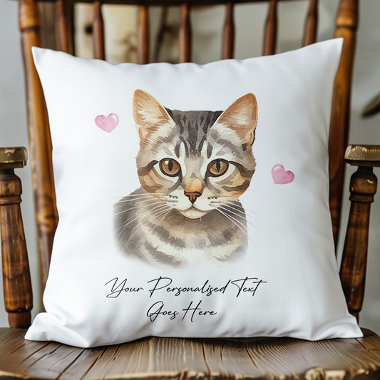 Personalised European Shorthair Cat Love Hearts - Cushion Cover Gift