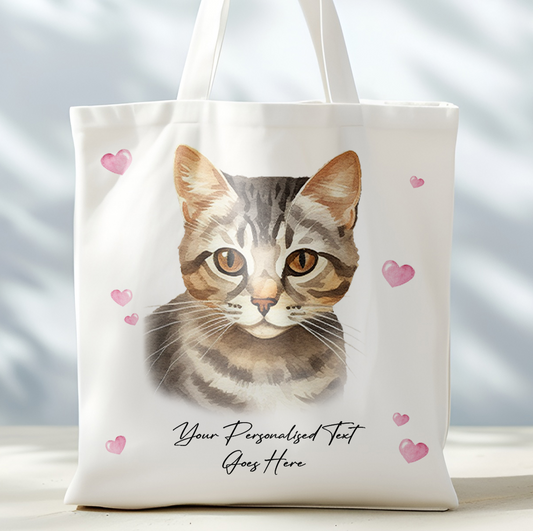 Personalised Cat Love Hearts European Shorthair Tote Bag