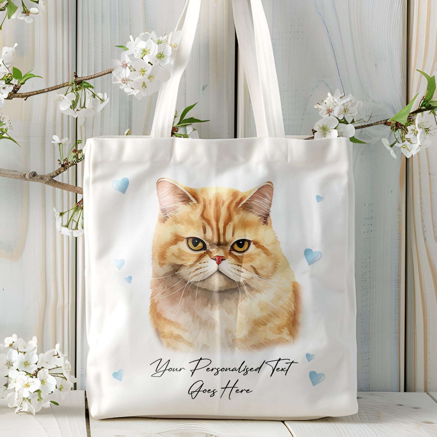 Personalised Cat Love Hearts Exotic Shorthair Tote Bag