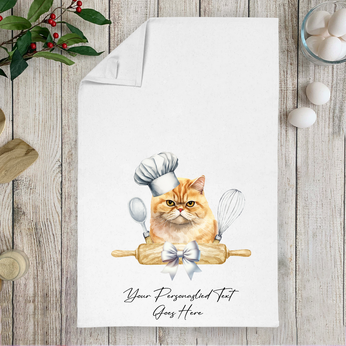 Personalised Cat In Chef Hat Gift Tea Towel - Exotic Shorthair