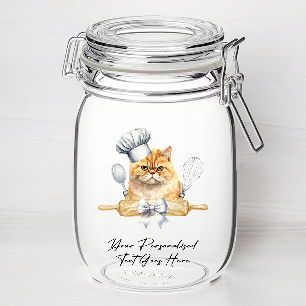 Personalised Exotic Shorthair Chef Cat - Kilner Style Gift Jar