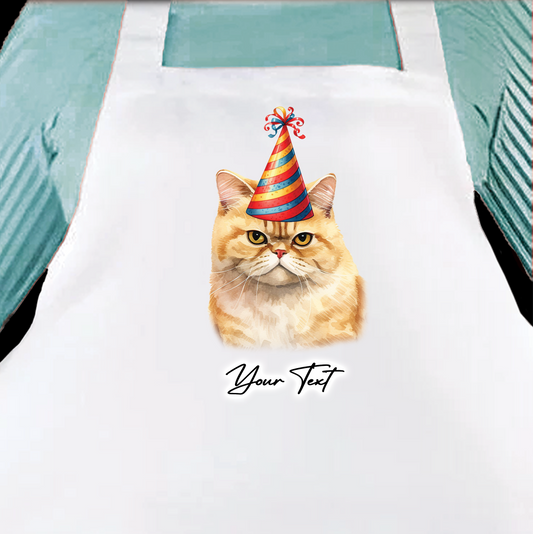 Personalised Cat Birthday Party Hat Cooking Apron - Exotic Shorthair