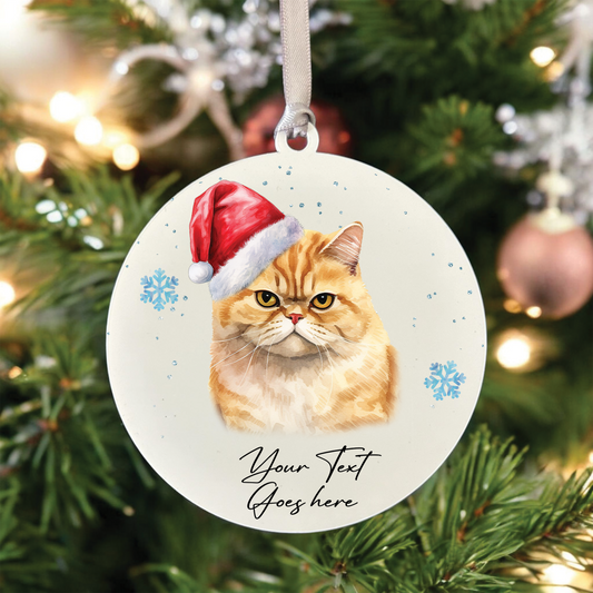 Personalised Christmas Exotic Shorthair in Santa Hat - Hanging Cat Bauble Decoration