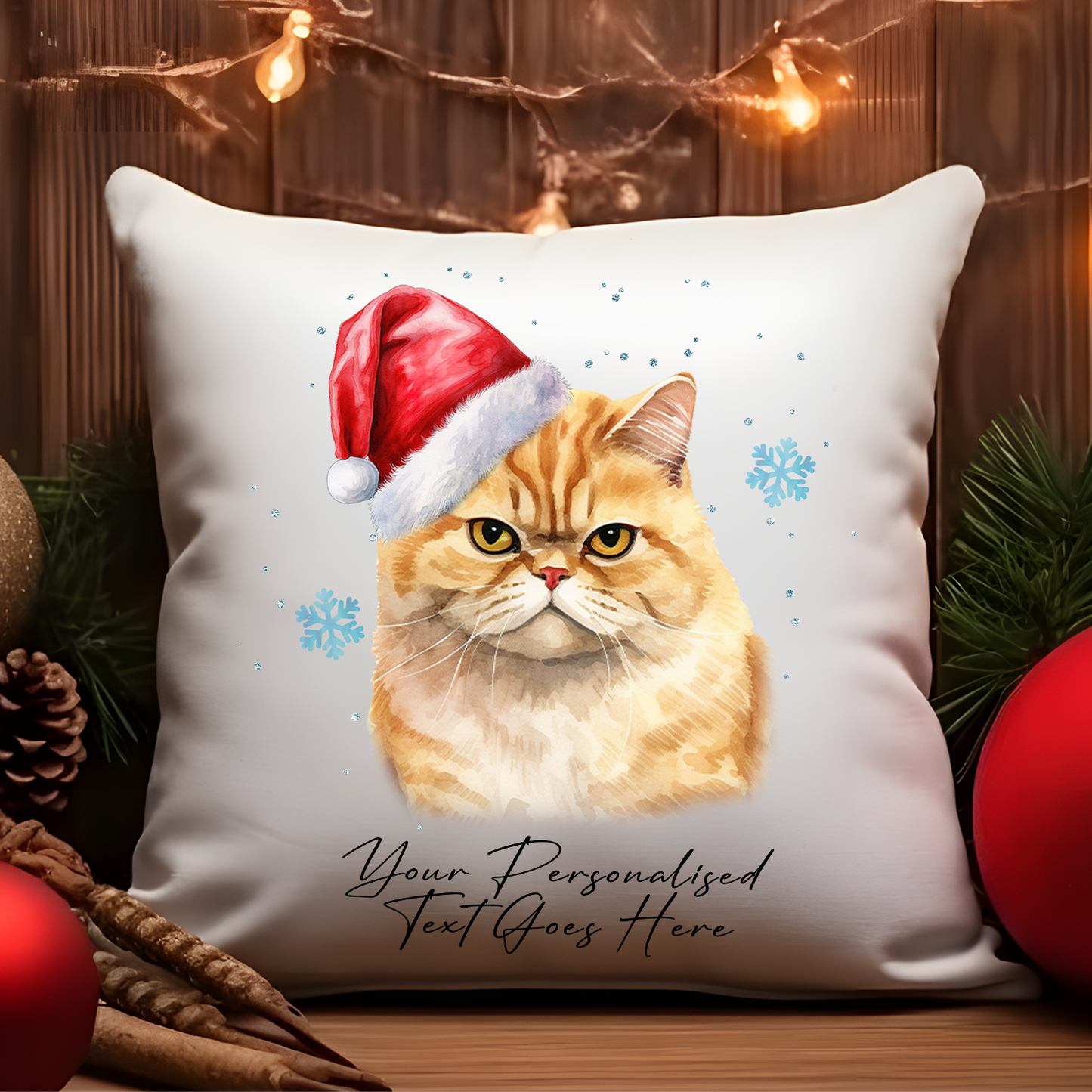 Personalised Cat Christmas Exotic Shorthair in Santa Hat - Cushion Cover Gift