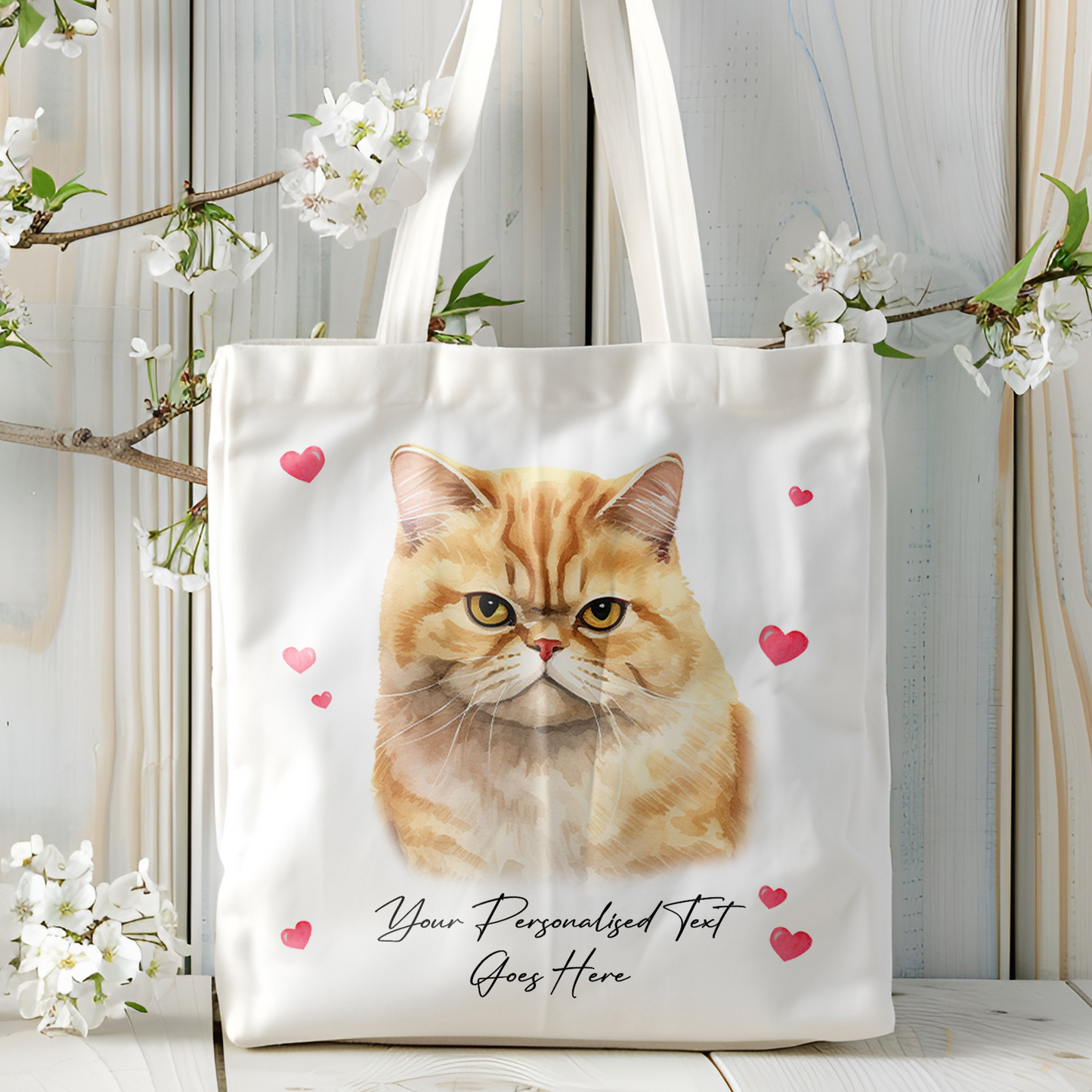 Personalised Cat Love Hearts Exotic Shorthair Tote Bag